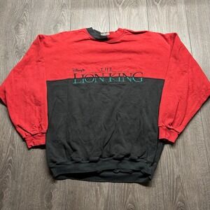 Vintage Disney The Lion King Sweatshirt Mens Red Black Colorblock Embroidered L